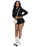 Women Polka Dot Printed Drawstring Short Shirt & Bubble Shorts Two-Piece Set
