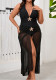 Women Plus Size Sexy Deep V Low Back Mesh Mermaid Skirt Two-Piece Swimsuit