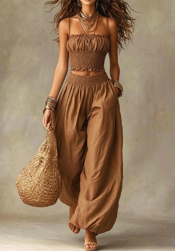 Women Elegant Strap Top & Harem Pants Casual Holidays Two-Piece Set