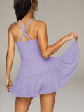 Women Yellow Summer Halter Neck Mesh Tennis Dress