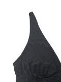Women Plus Size Solid Black Knit Mesh Dress Slim Fit One-Piece Swimsuit