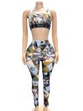Women Sexy Geometric Vest Top and Long Pants Two-Piece Set