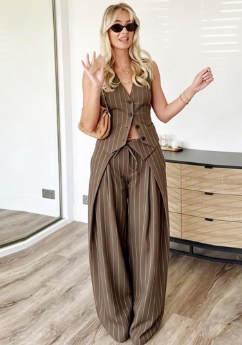 Women Chic Sleeveless Low Back Top & Pants Two-Piece Set