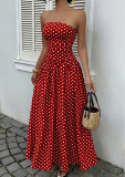 Women Elegant Polka Dot Printed Strapless Dress