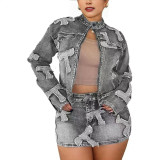 Women Denim Embroidered Jacket & Mini Skirt Two-Piece Set