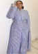 Women Plus Size African Trendy Career Loose Long Striped Shirt & Pants Two-Piece Set