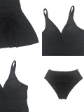 Women Plus Size Solid Black Slim Fit Two-Piece Dress Swimsuit