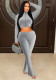 Women Long Sleeve Stand Collar Ribbed Top and Pant Two-Piece Set