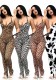 Women Spring Summer Printed Vest Pleated Lace-Up Backless Slit Jumpsuit