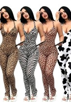 Women Spring Summer Printed Vest Pleated Lace-Up Backless Slit Jumpsuit Women Spring Summer Printed Vest Pleated Lace-Up Backless Slit Jumpsuit