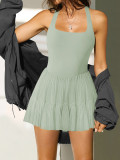 Women Yellow Summer Halter Neck Mesh Tennis Dress