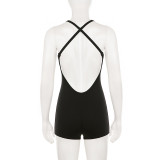 Women Casual Sexy Backless Cross Lace-Up Halter Neck Romper