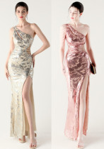 Plus Size Women One Shoulder Hollow Out Mermaid Slit Beaded Formal Party Sequin Evening Dress Plus Size Women One Shoulder Hollow Out Mermaid Slit Beaded Formal Party Sequin Evening Dress