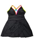 Women Plus Size Solid Black Color Block Slim Fit Low Back Sporty One-Piece Swimsuit