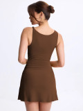 Women Summer Sleeveless Ruched Bodycon Dress
