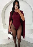 Women Solid Cowl Neck Long Sleeve Sexy Jumpsuit