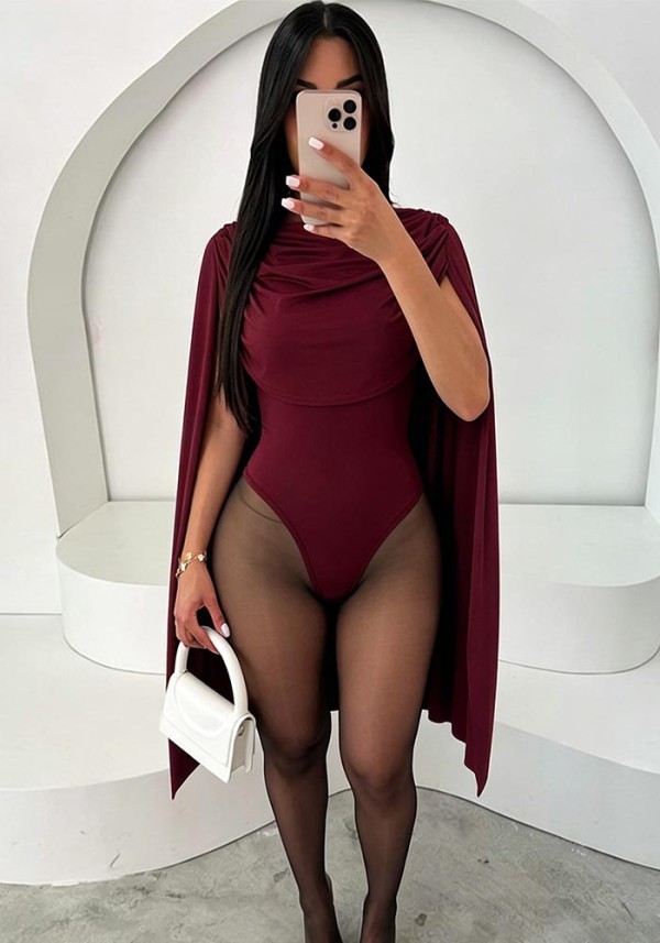 Women Solid Cowl Neck Long Sleeve Sexy Jumpsuit