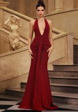 Women Formal Party Sleeveless V-Neck Sequin Bodycon Evening Dress