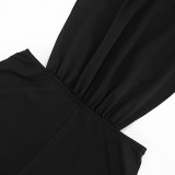 Spring & Summer Women Button Sleeveless Solid Gathered Bodycon Three-Point Jumpsuit