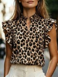 Women Summer Ruffled Printed Sleeveless Shirt Top