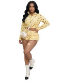 Women Polka Dot Printed Drawstring Short Shirt & Bubble Shorts Two-Piece Set