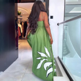 Women African Sexy Printed Slim Waist Strap Long Maxi Dress Evening Gown