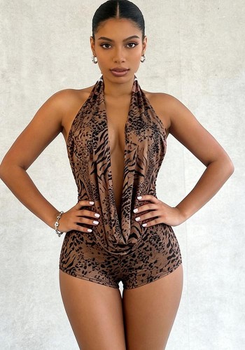 Summer Women Halter Neck Cowl Neck Low Back Tie Top & Shorts Two-Piece Set