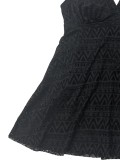 Women Plus Size Solid Black Knit Mesh Dress Slim Fit One-Piece Swimsuit