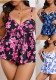 Women Plus Size Multi-Color Floral Printed High Waist Two-Piece Swimsuit