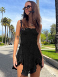 Women Sexy Lace Jacquard Spaghetti Strap Dress Irregular Sexy Dress