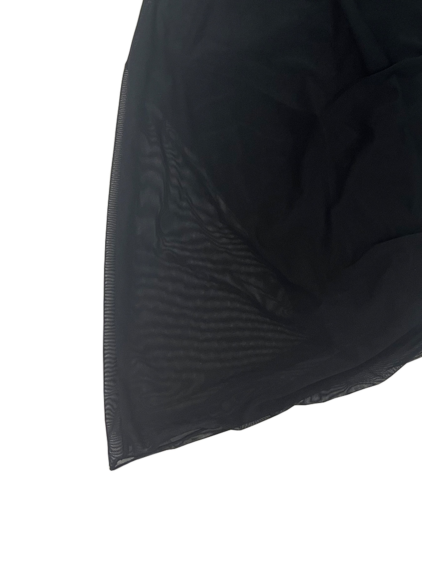 Solid Black Mesh Mini Skirt Tummy Control One-Piece Swimsuit