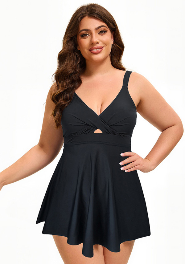 Women Plus Size Sexy Low Back Two-Piece Dress Swimsuit