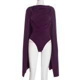 Women Solid Cowl Neck Long Sleeve Sexy Jumpsuit