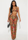 Women Leopard Print Spaghetti Strap Top and Long Pants Two-Piece Set