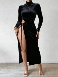 Women Sexy Slim Fitted Velvet Drawstring Dress