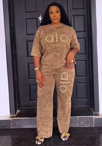 Summer Unisex Short T-Shirt & Washed High Waist Sweatpants Two-Piece Set
