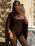 Women Solid Cowl Neck Long Sleeve Sexy Jumpsuit
