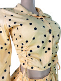 Women Polka Dot Printed Drawstring Short Shirt & Bubble Shorts Two-Piece Set