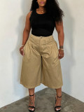 Women Plus Size Casual Loose Pleated Wide Leg Pants