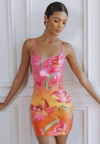 Spring & Summer Women Halter Sequin Print Casual Holidays Dress