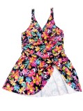Women Plus Size Solid Black Slim Fit Two-Piece Dress Swimsuit