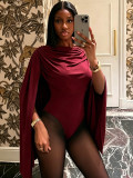Women Solid Cowl Neck Long Sleeve Sexy Jumpsuit