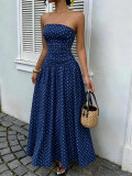 Women Elegant Polka Dot Printed Strapless Dress