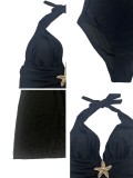 Women Plus Size Sexy Deep V Low Back Mesh Mermaid Skirt Two-Piece Swimsuit