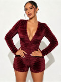 Women Sexy Deep V Fringe Low Back Jumpsuit