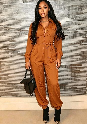 Women Sexy Slim Fitted Long Sleeve Cargo Jumpsuit