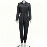 Women Sexy Slim Fitted Long Sleeve Cargo Jumpsuit