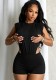 Summer Women Round Neck Sleeveless Double Side Hollow Out Bodysuit & Tight Shorts Two-Piece Set