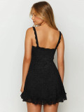 Women Sexy Lace Jacquard Spaghetti Strap Dress Irregular Sexy Dress