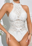 Women Sexy Lace Bodysuit Hollow Out See-Through Halter Neck Summer Bodysuit